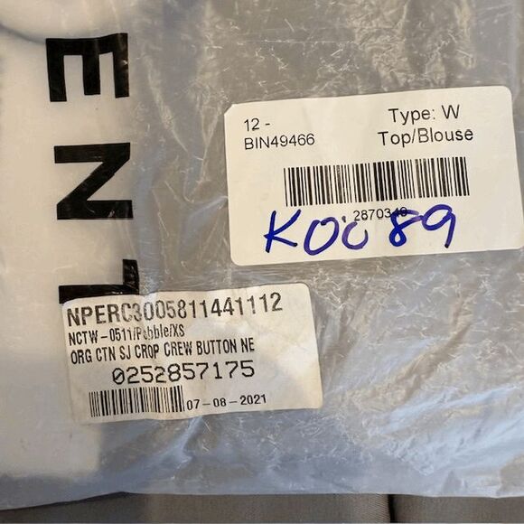 NEW! NINETY PERCENT Organic Cotton Crop Crew Button Neck Top Pebble OverSized XS - Picture 14 of 14